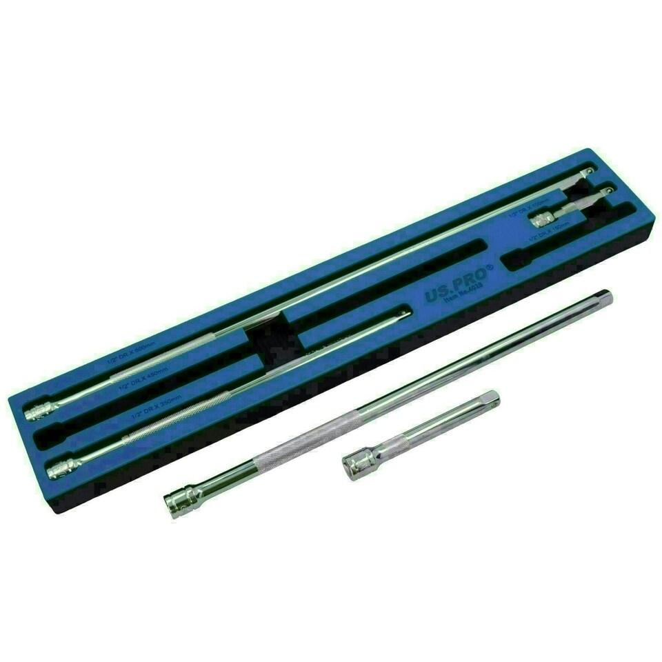 image 1 of 1/2" Drive Straight Extension Bar Set Extra Long 100mm - 600mm 5pc Set