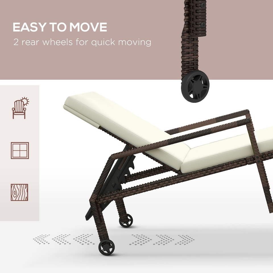 image 1 of Outsunny Rattan Wicker Chaise Sun Lounger Garden with Adjustable Wheels