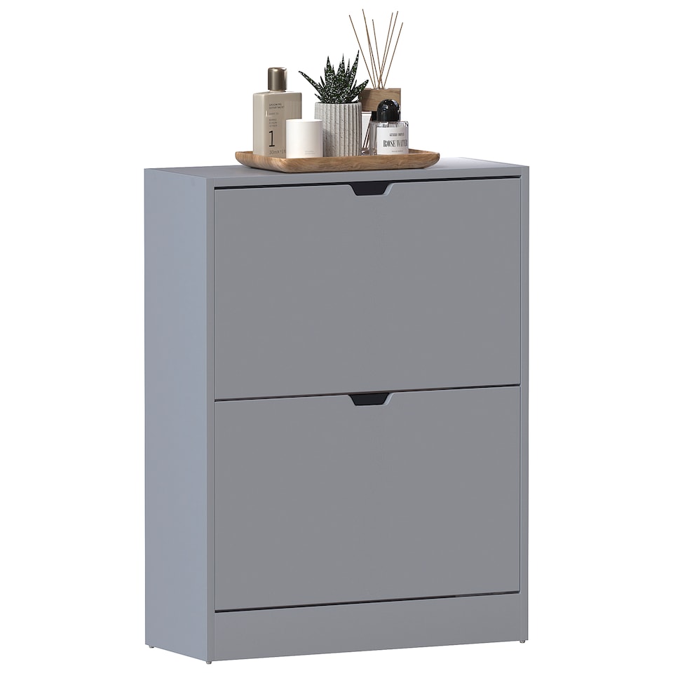 image 1 of Vida Designs 2 Drawer Shoe Cabinet Shoe Rack Storage Cupboard, Grey