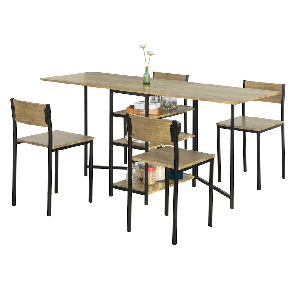 image 1 of SoBuy Modern Industrial Folding Dining Table with 3 Shelves, Light Oak, 70.9x23.6x30.3 inches, 22.4 kg - FWT62-N