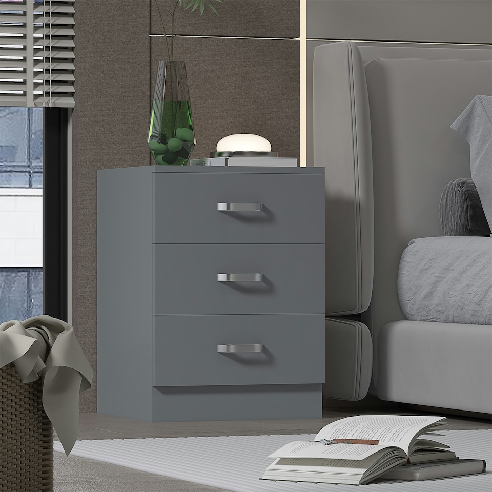 image 1 of FWStyle Tunis 3 Drawer Bedside Chest Matt Grey