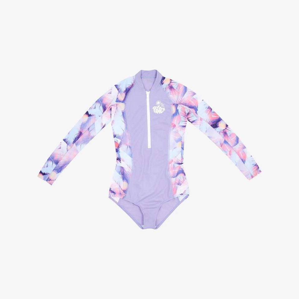 image 1 of Decathlon Girls’ surfing front zip long sleeve one-piece swimsuit - 500 Lucy purple