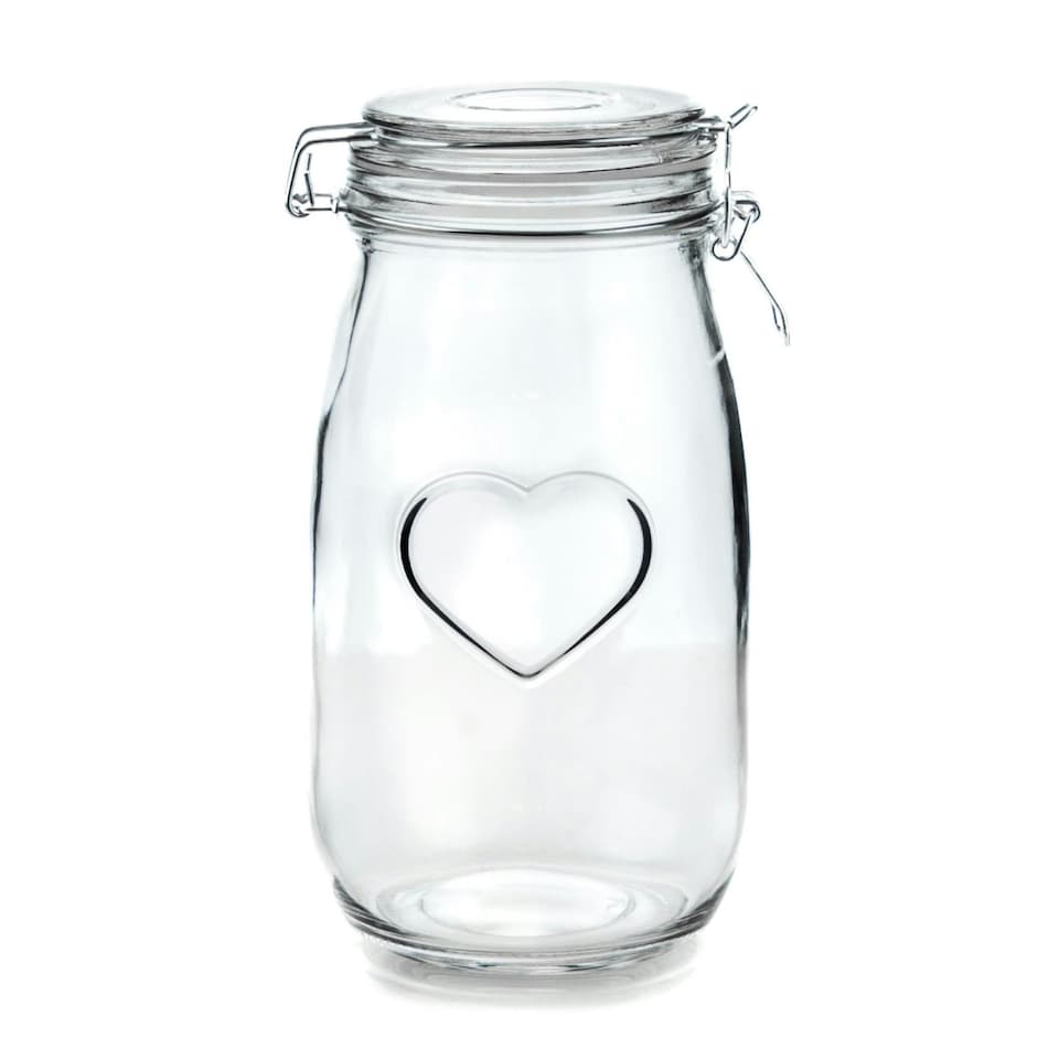 image 1 of Nicola Spring Heart Glass Storage Jars with Labels - 1.5 Litre - Clear Seal - Pack of 6