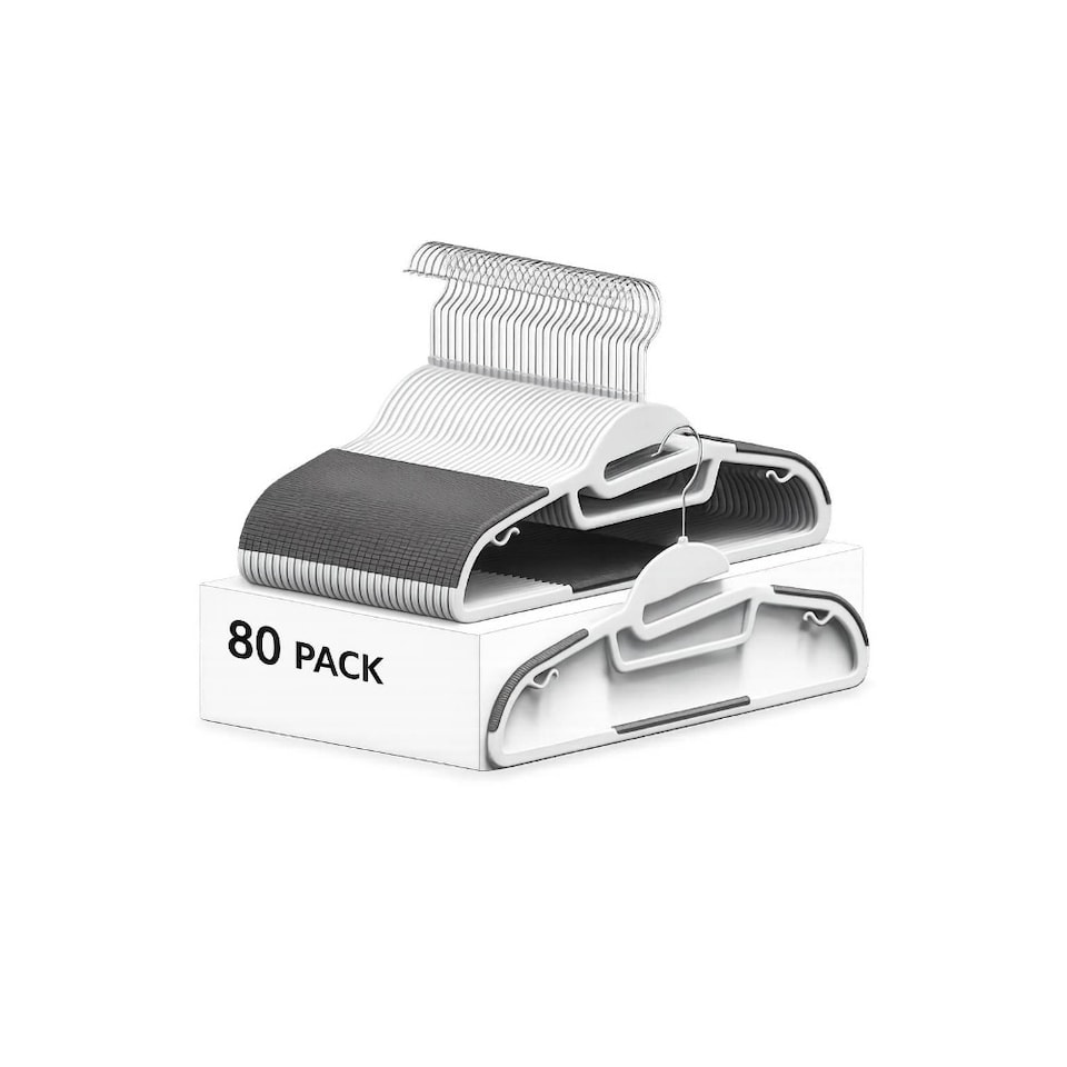 image 1 of Dyzi Plastic Coat Hangers Non Slip White Pack of 80