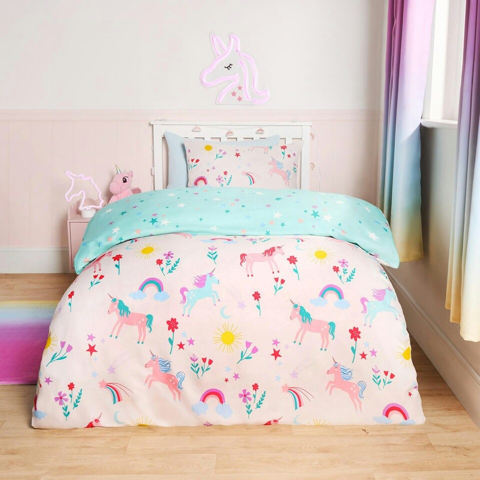 image 1 of OHS Kids Unicorn Magic Reversible Duvet Cover and Pillowcase Bedding Set, Single - Multi