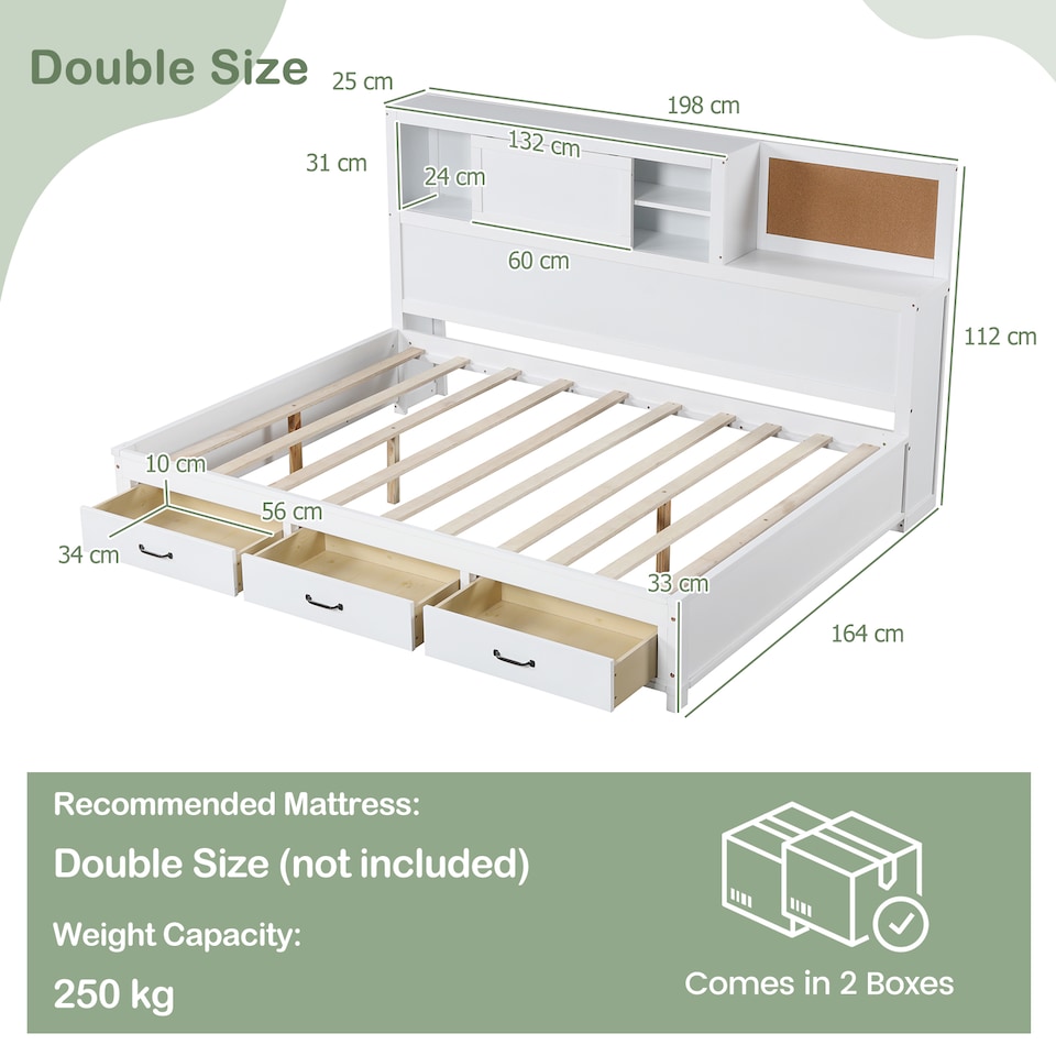 image 1 of COSTWAY Single/Double Daybed Frame with 3 Drawers White