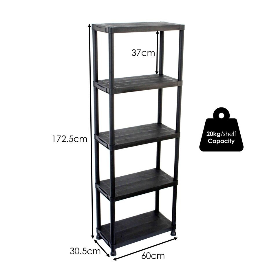 image 1 of 5 Tier Black Plastic Heavy Duty Shelving Racking Storage Unit