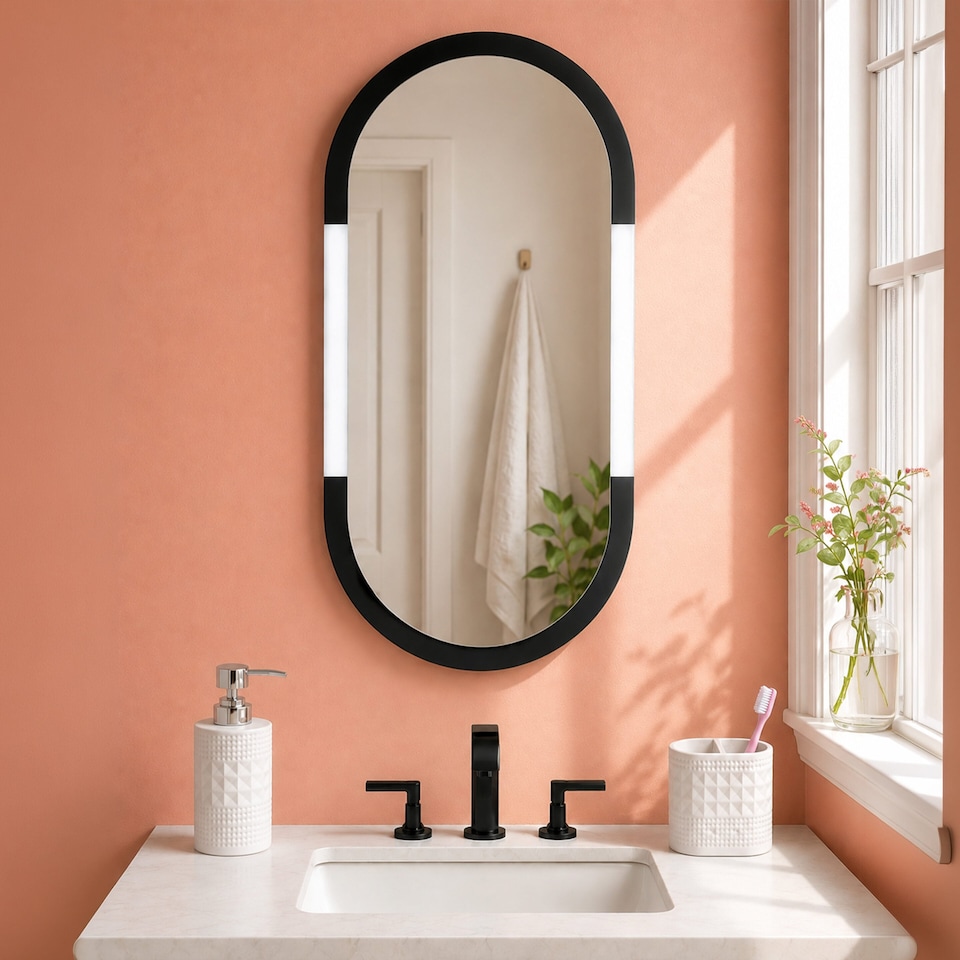 image 1 of Showerdrape Putney Arched Oval Wall Mounted Black Framed Bathroom Mirror 80 x 40cm | Chrome | Mirror | 1