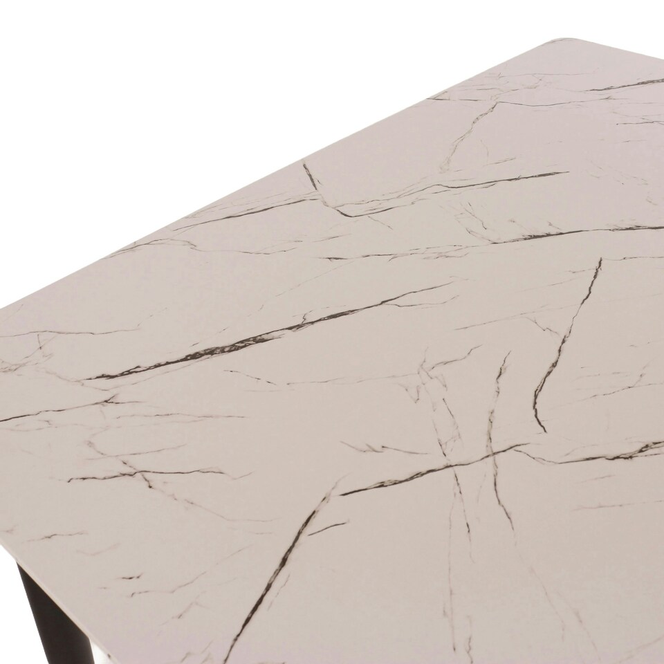 image 1 of Aspen Rectangular Dining Table with White Marble Effect Top and 4 Stone Grey Upholstered Fabric Chairs - Modern Dining Set | White | White | 1