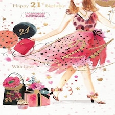 Words 'n' Wishes Traditional Age 21 Birthday Card Female, Birthday Card 21st Birthday, Multi-Coloured, 23.5 x 16.5 cms