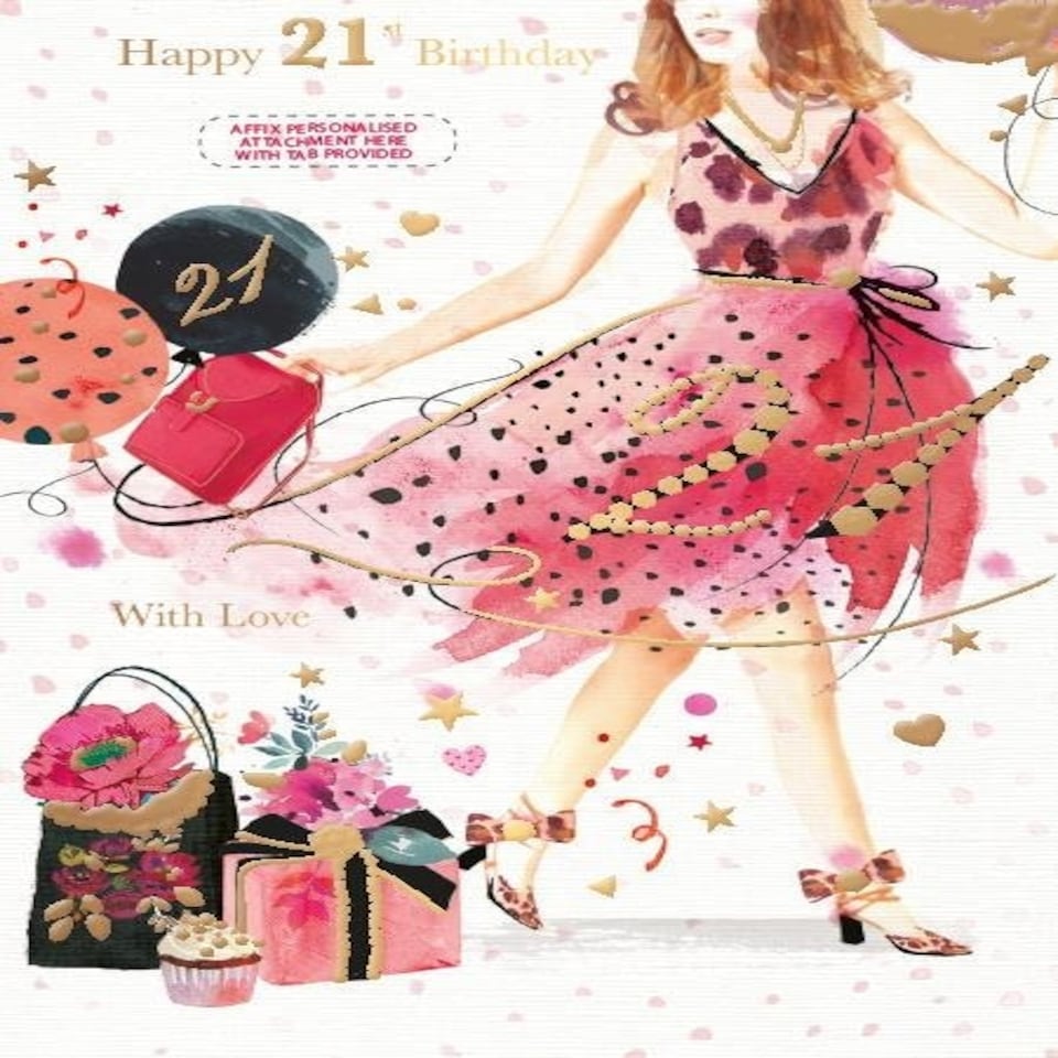 Words 'n' Wishes Traditional Age 21 Birthday Card Female, Birthday Card 21st Birthday, Multi-Coloured, 23.5 x 16.5 cms