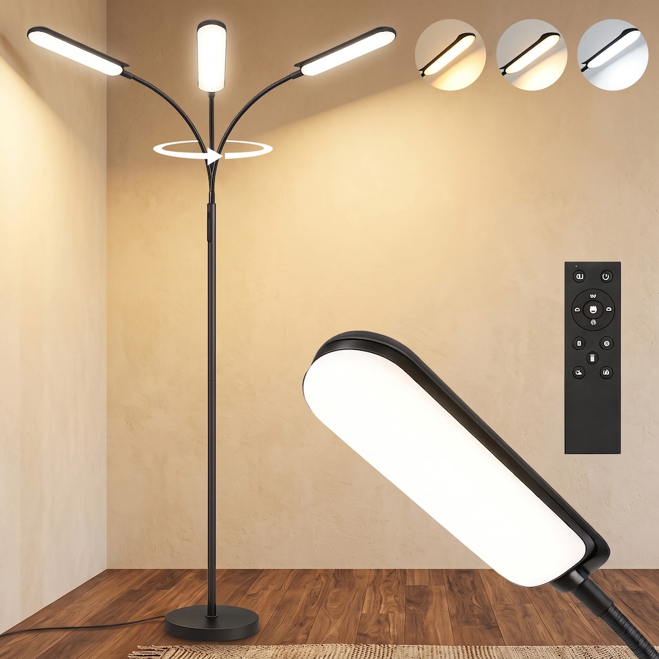 image 1 of HOMCOM LED Floor Lamp for Living Room with Magnetic Remote Control, Black