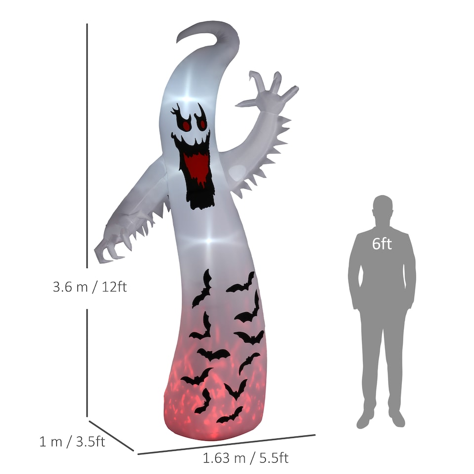 image 1 of Outsunny 11.8FT Tall Halloween Inflatable Spooky Ghost, Blow Up Outdoor Halloween Decoration with Build-in LEDs and Rotating Light for Garden, Lawn, Party