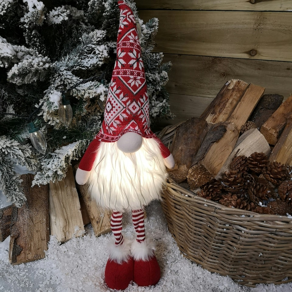 image 1 of 66cm Tall Christmas Gnome Gonk Nordic Decoration Red Patterned Hat Standing
