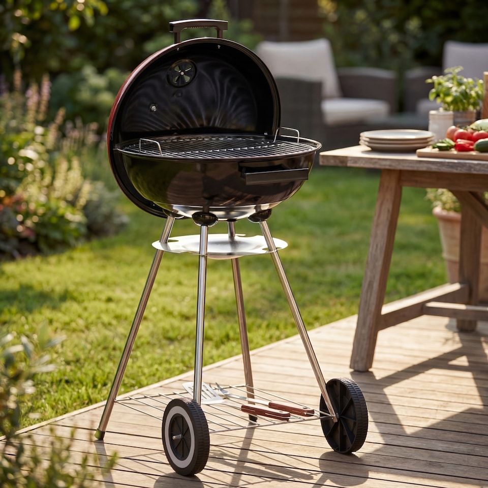 image 1 of Garden Vida Memphis Freestanding Lightweight Portable Kettle BBQ Grill - Black & Red