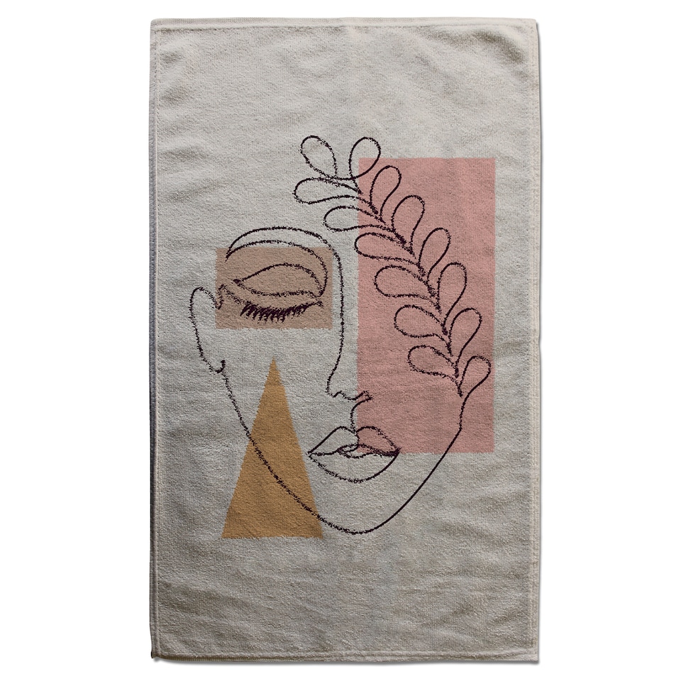 image 1 of minimal line drawing of womans face Designer Bath Towel | Multi