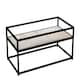image 1 of Glass Display Top Coffee Table with Steel Frame Reversible Wooden Storage Shelf | Black | White Stone