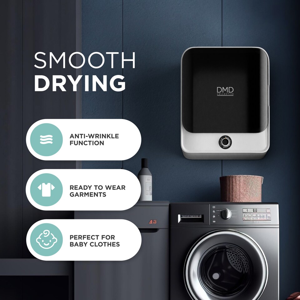 image 1 of DMD 3kg Mini Compact Vented Tumble Dryer, 3 Temperature Settings, Countertop or Wall Mounted, 180mins Timer, Stainless Steel Tub