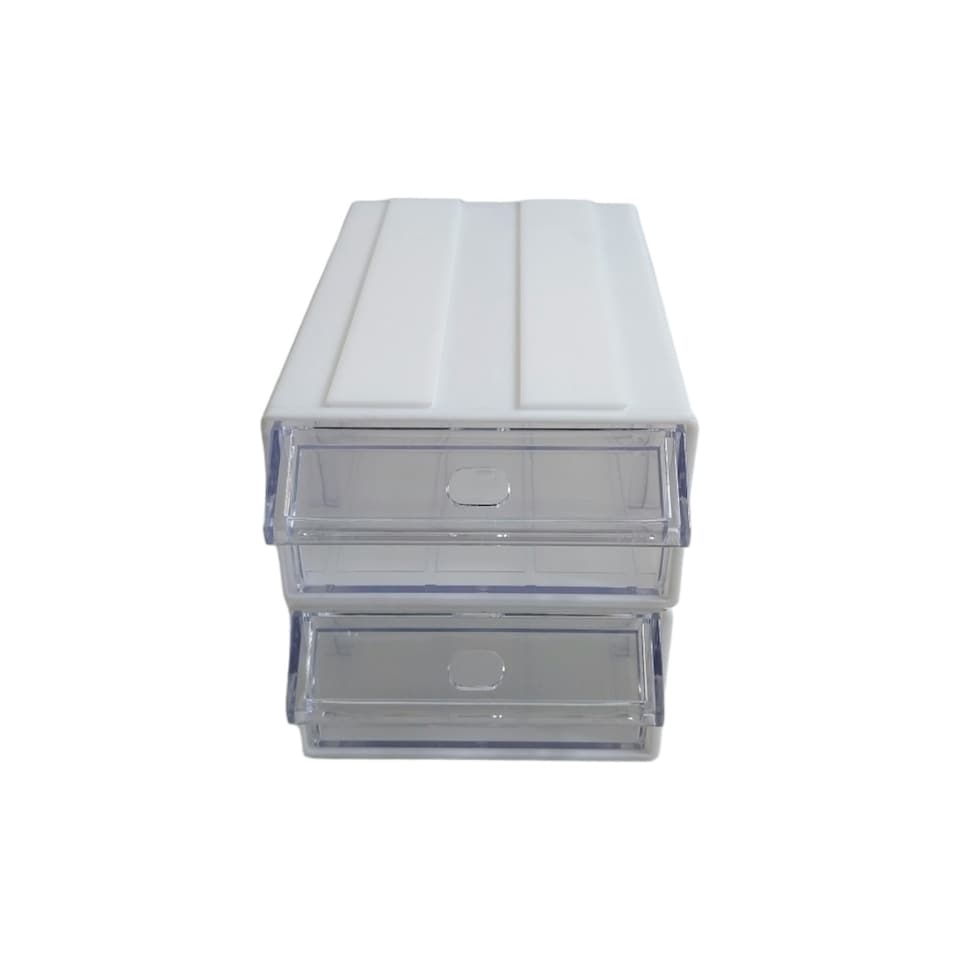 image 1 of White Stackable Plastic Storage Drawers L183xW110xH61mm with Removable Compartments