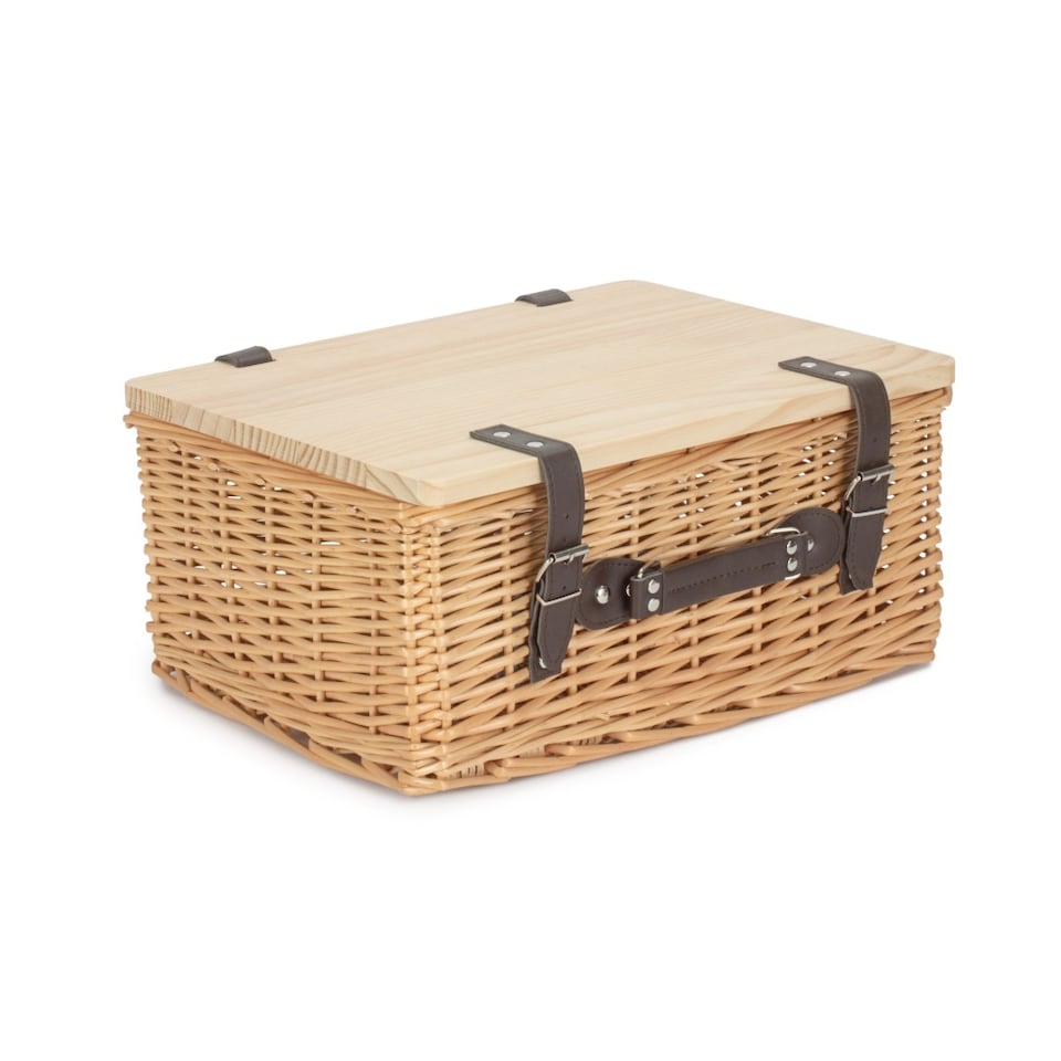 image 1 of 41cm Buff Willow Empty Picnic Basket with Pinewood Lid