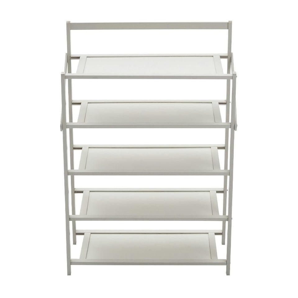 image 1 of Living and Home 5-Tier Foldable Bamboo Shoe Rack - White | White