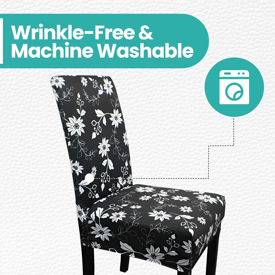 image 1 of Printed High-Back Chair Covers, Spandex Stretch Protective Slipcover - Black