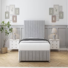 Sloomy California Silver Plush Divan Bed With Mattress 2 Drawers Footend With 26" Strutted Headboard & 12" Matching Footboard 4' Small Double | Silver | Silver | Small Double | 1