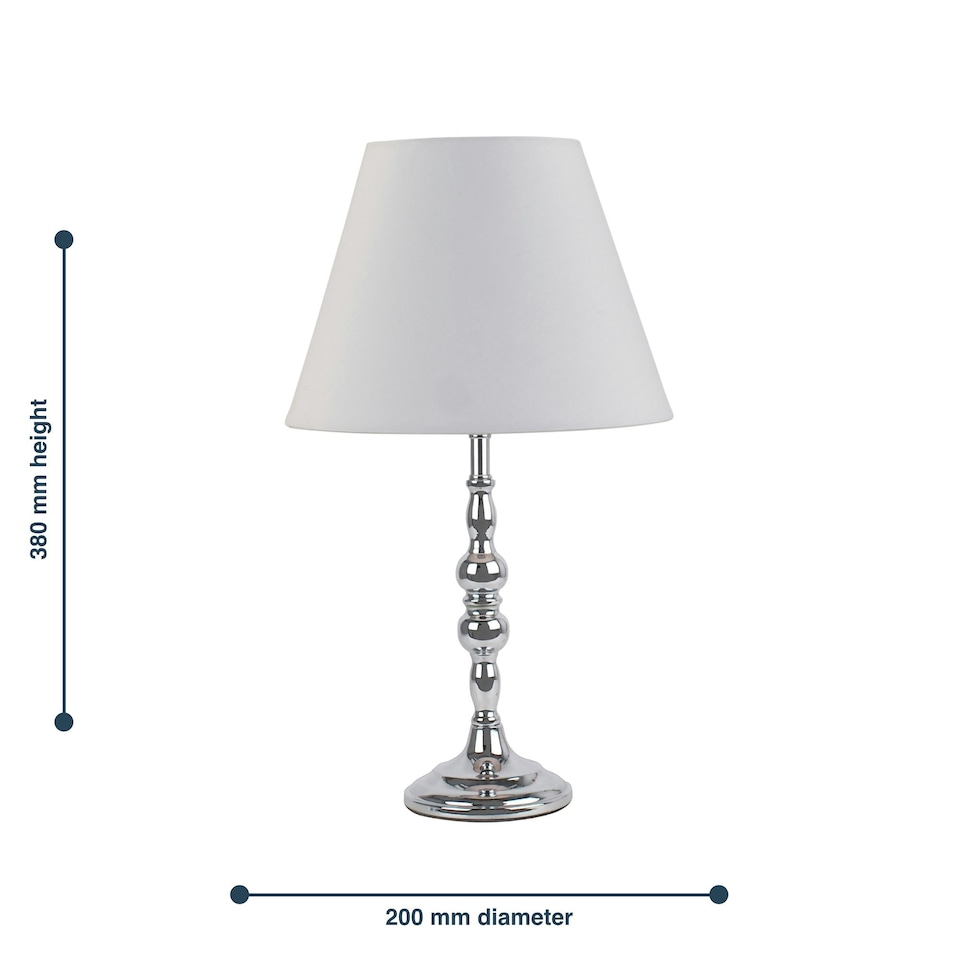 image 1 of Set of 2 Chrome Table Lamps with Decorative Stem and Ivory Shades Chrome | White
