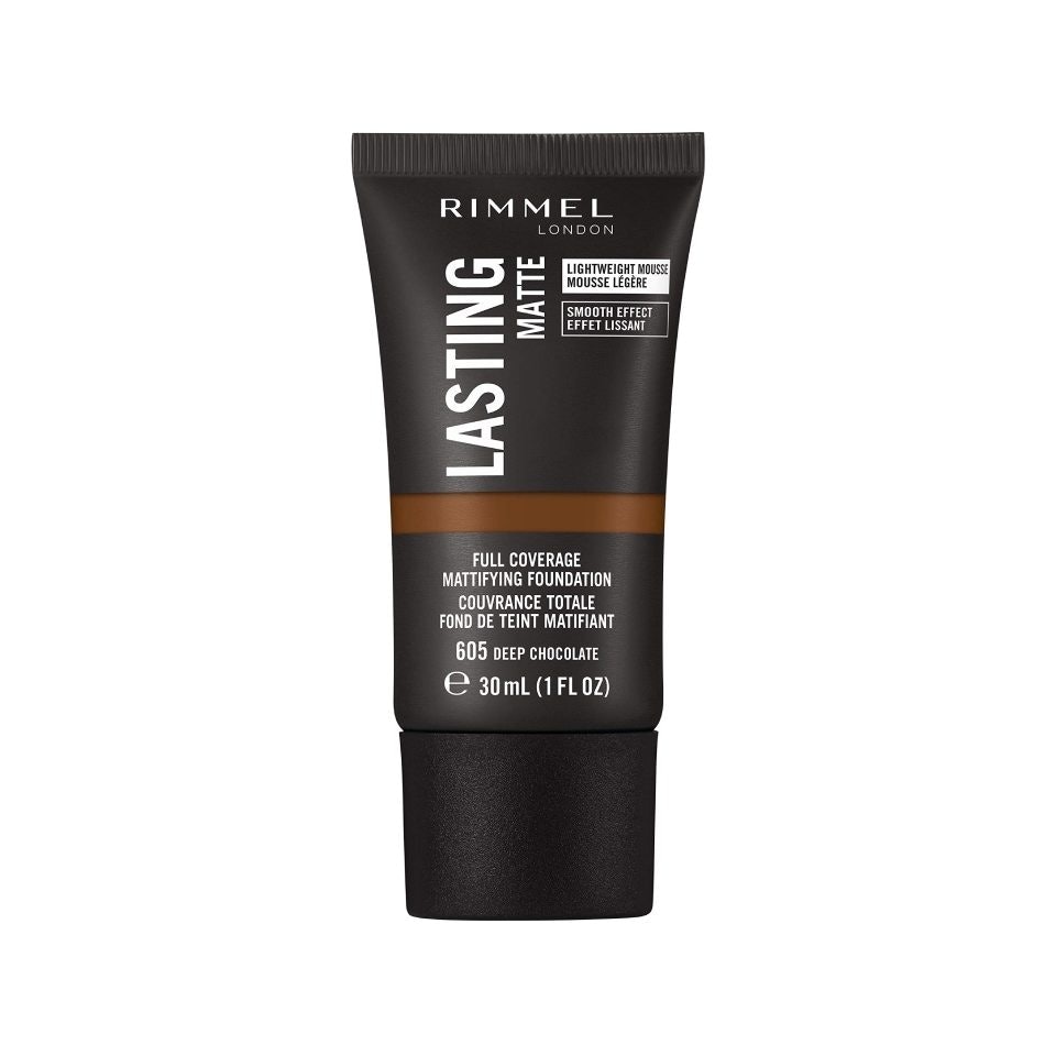 Rimmel Lasting Matte Full Coverage Mattifying Foundation 605 Deep Chocolate 30ml N/A