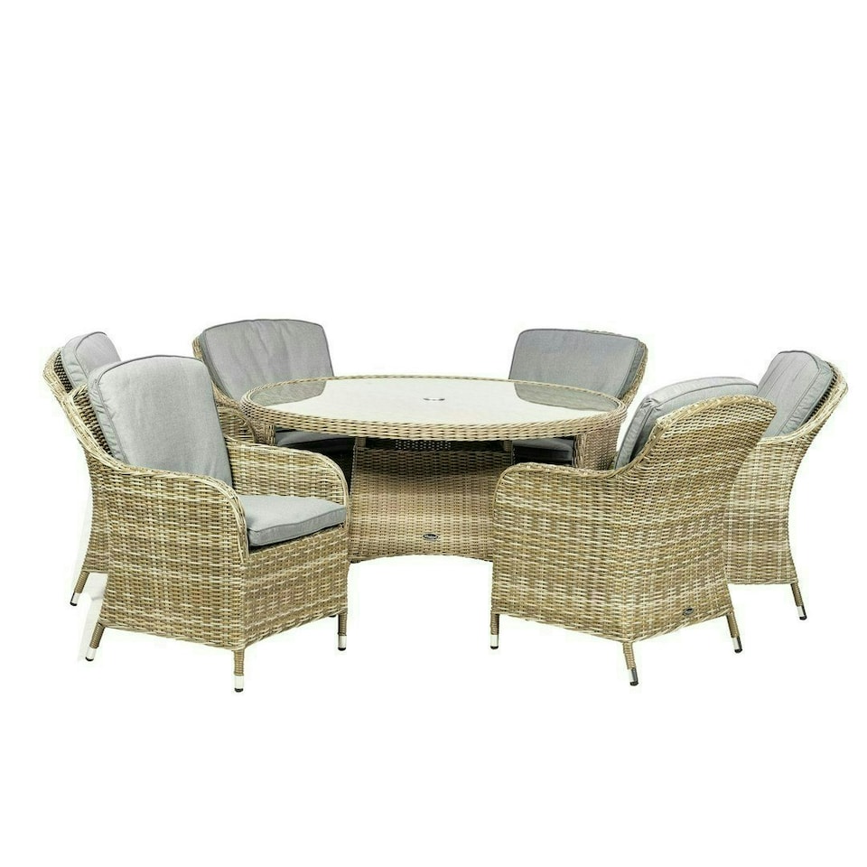image 1 of Wentworth 6 Seater Round Imperial Dining Set - Synthetic Rattan - H74 x W140 x L140 cm - Beige