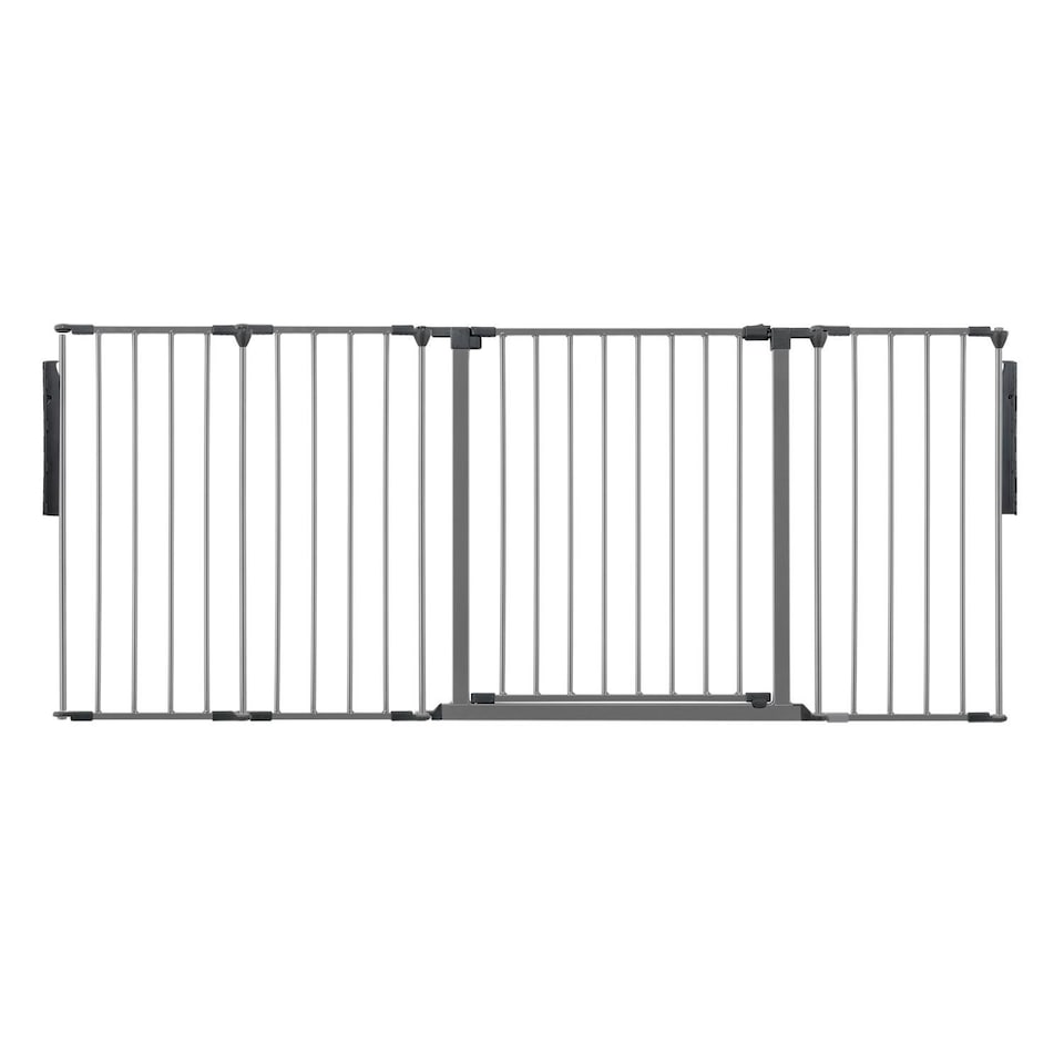 image 1 of Safetots Premium Multi Panel Room Divider, up to 181cm Wide, Grey, 70cm Tall, Flexible Barrier with Door for Baby and Toddler | Grey