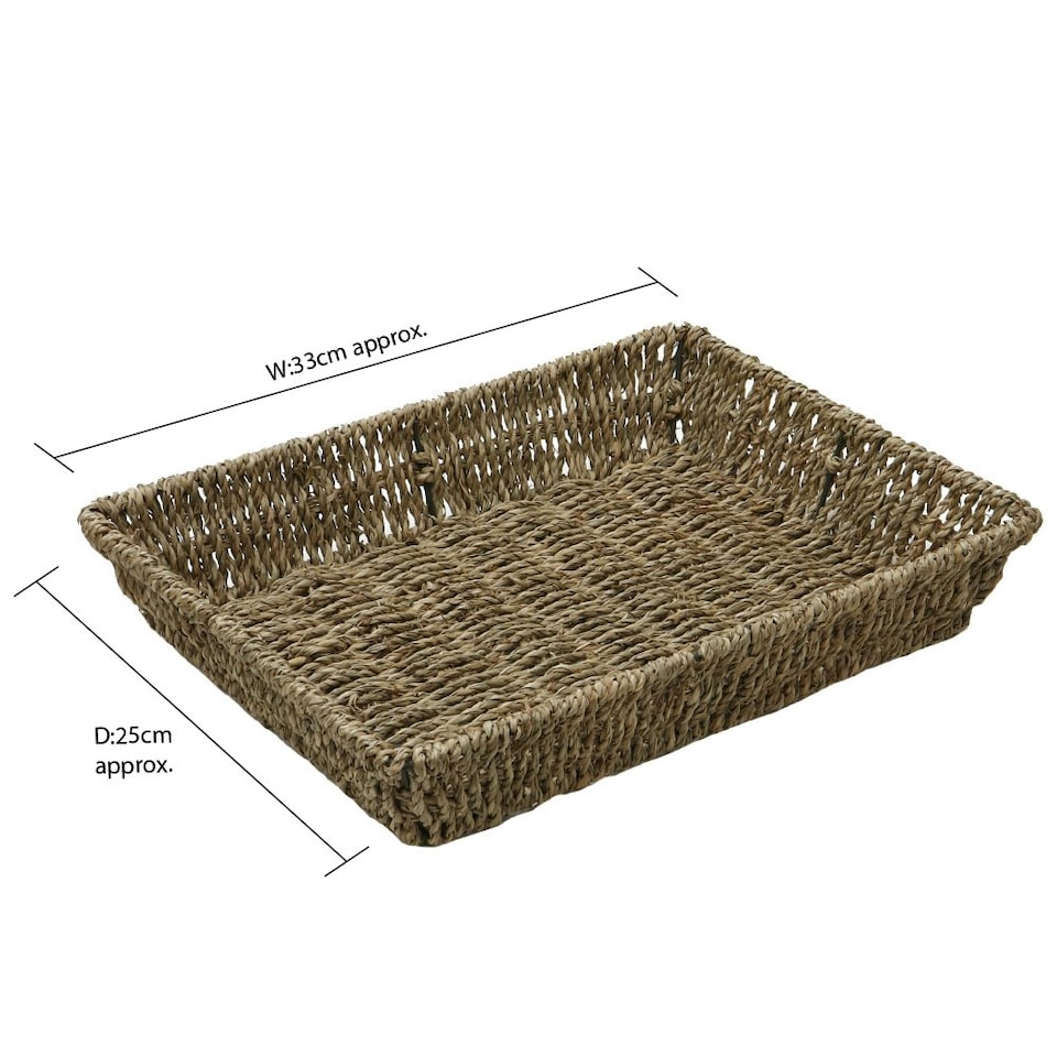 image 1 of JVL Hand Woven Seagrass Rectangular Storage Tray, Capacity:4L, Set of 2