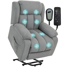 HOMCOM Power Lift Recliner Chair with Massage, Linen Overstuffed Lift Chair for Elderly, Electric Recliner Armchair with Footrest, Remote Control and Side Pocket, for Living Room, Light Grey | Grey | Light Grey