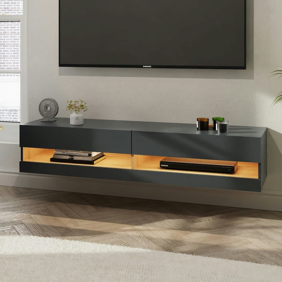 image 1 of GFW Leon 180cm Wall TV Unit with LED - Anthracite