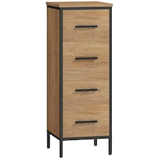 HOMCOM Narrow Bathroom Storage Cabinet with 4 Drawers for Small Spaces, Oak Brown | Black