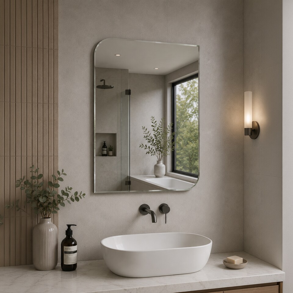 image 1 of Showerdrape Islington Rectangular Wall Mounted Frameless Bevelled Edge Bathroom Mirror 70 x 50cm | Chrome | Mirror | 1