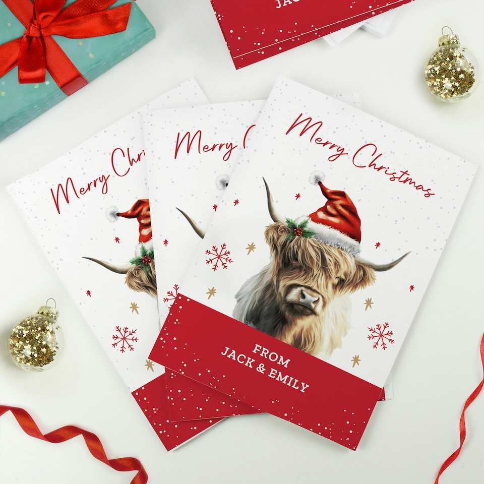 image 1 of Personalised Highland Cow Pack of 10 Christmas Cards