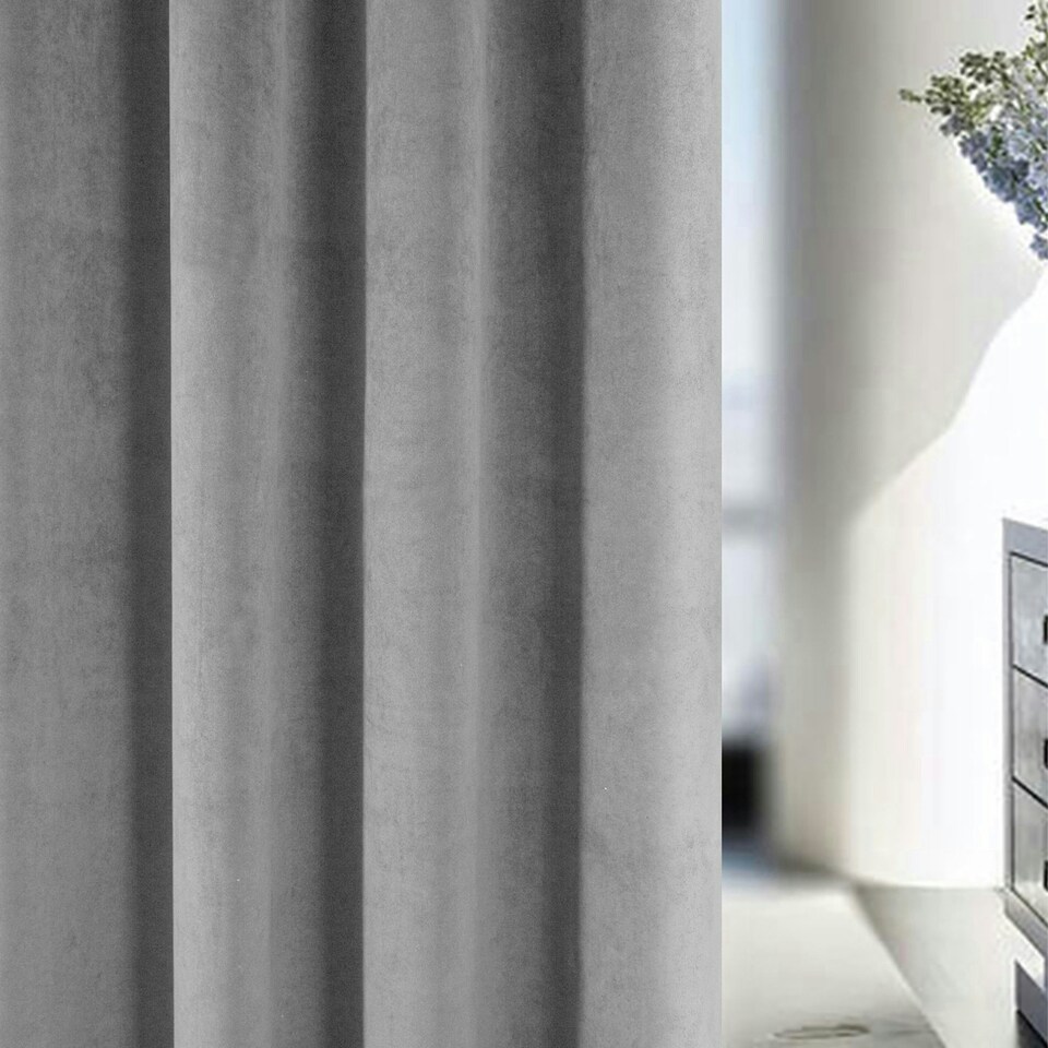 image 1 of Oxford Grey Velvet Curtains 66 x 90 inch (168 x 229 cm) 100% Blackout Pencil Pleat Thermal Noise Reducing Curtains for Bedroom and Living Room