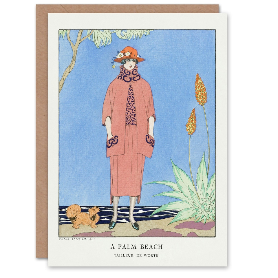 image 1 of George Barbier Art Card A Palm Beach Vintage Fashion Advert