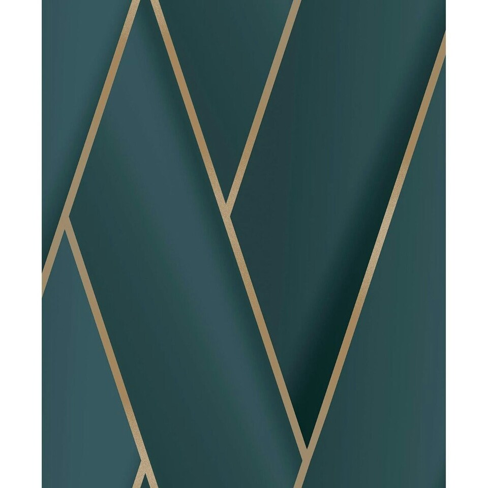 image 1 of Debona Armando Herringbone Wallpaper - Teal/Gold - 10m x 53cm Green