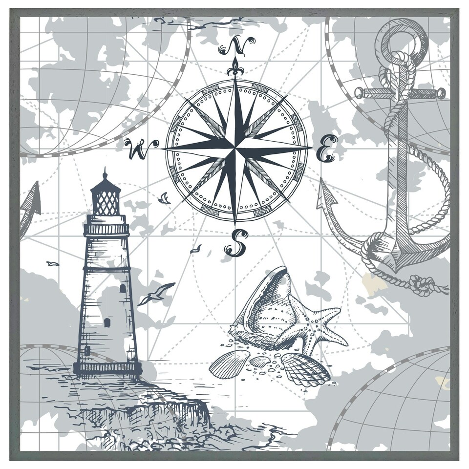 image 1 of Compass & map (Picture Frame) Grey | L