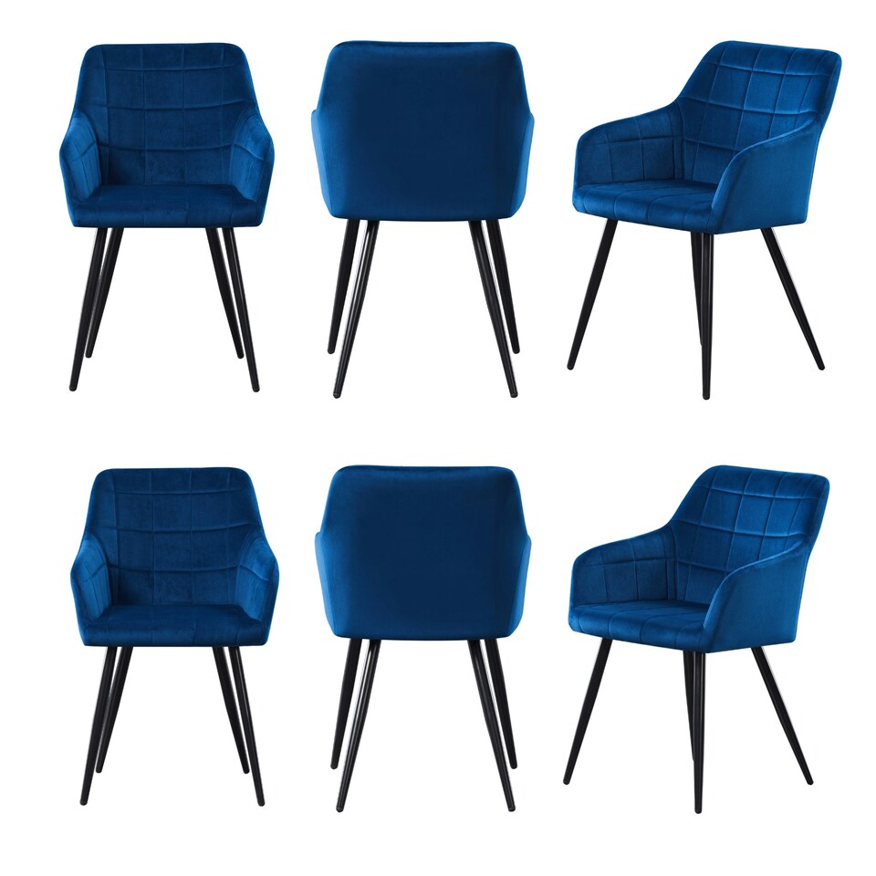 image 1 of Set of 6 Camden Modern Velvet Dining Chairs with Armrests, Quilted Design & Black Metal Legs Pink