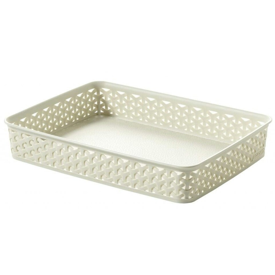 Curver Rattan A4 Wicker Storage Tray - Vintage White - 36 x 26 x 6cm
