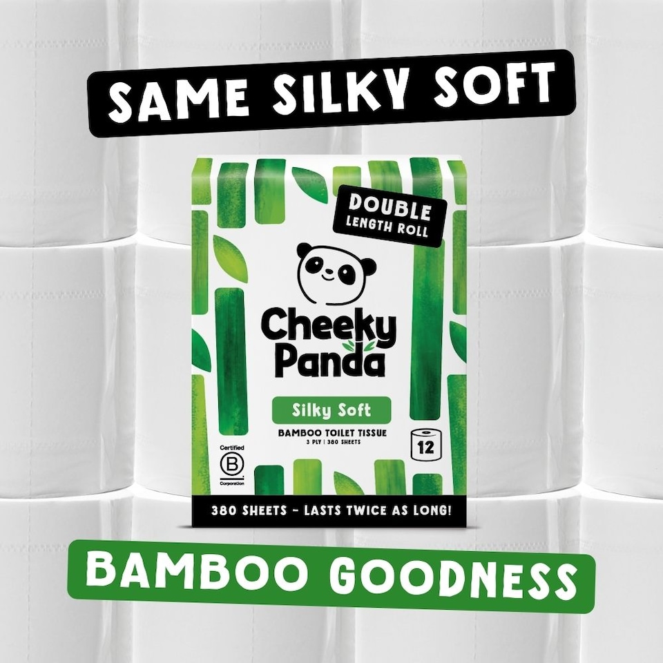 image 1 of Cheeky Panda Double-Length Silky Soft  Bamboo Toilet Paper 12 rolls 380 3 ply sheets | White | Size: 12 Rolls | 12
