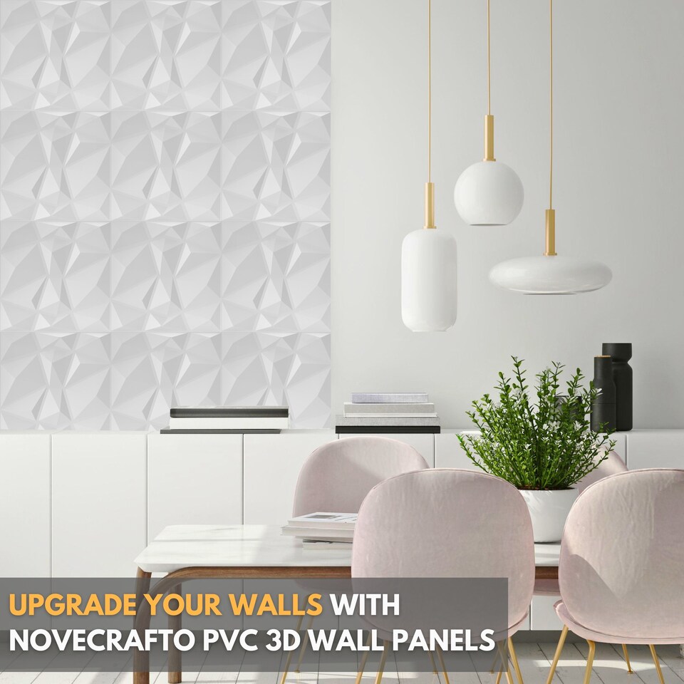 image 1 of NOVECRAFTO Decorative 3D Wall Panels (50cm x 50cm) 3D Diamond Shape PVC Cladding Panel