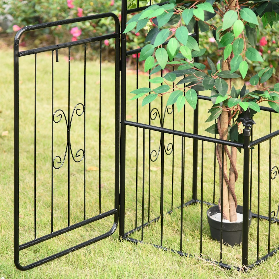 image 1 of Outsunny Metal Garden Arbor Arch Gate w/ 2 Side Planter Boxes & Vine Frame | Black