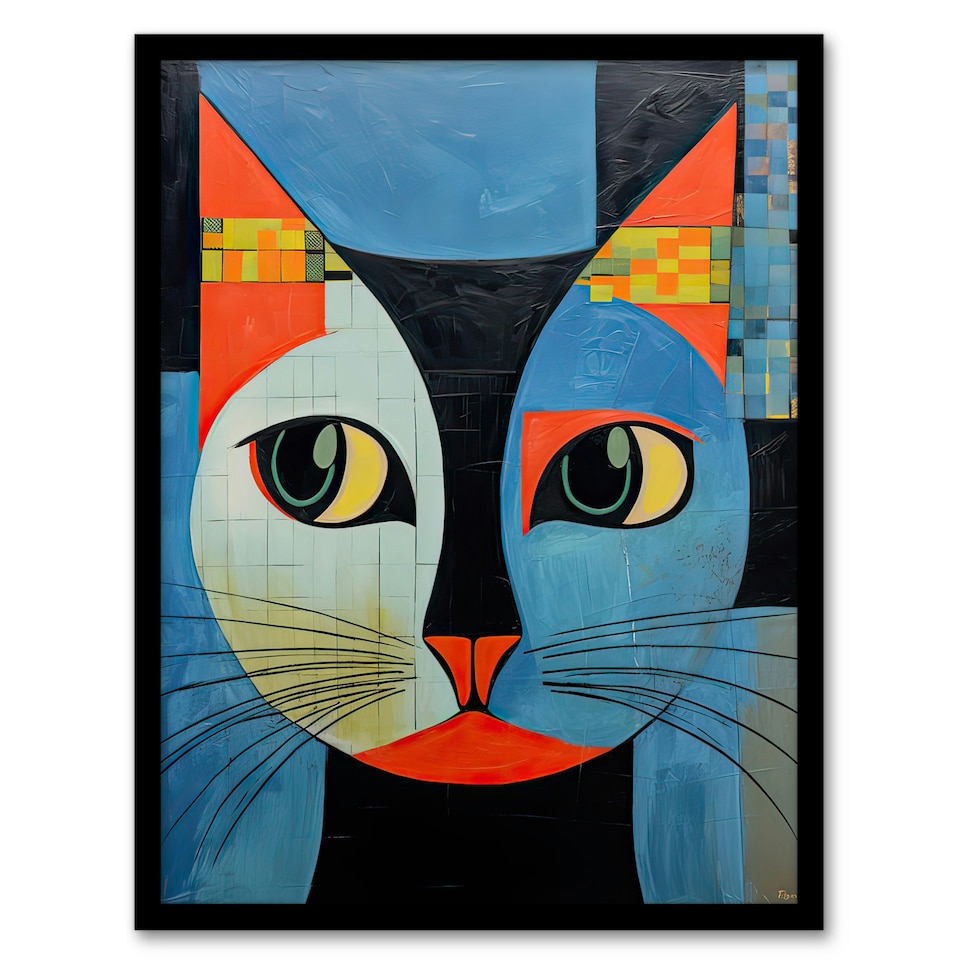 image 1 of Pawsitive Vibes Only Orange Abstract Cat Home Decor Black Framed Wall Art Print A4