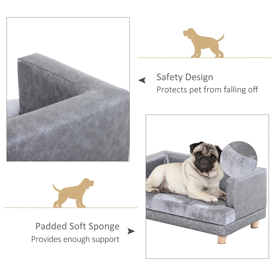 image 1 of PawHut Dog Sofa Pet Lounge Bed w/ Anti-slip Legs for Small-Sized Dogs - Grey