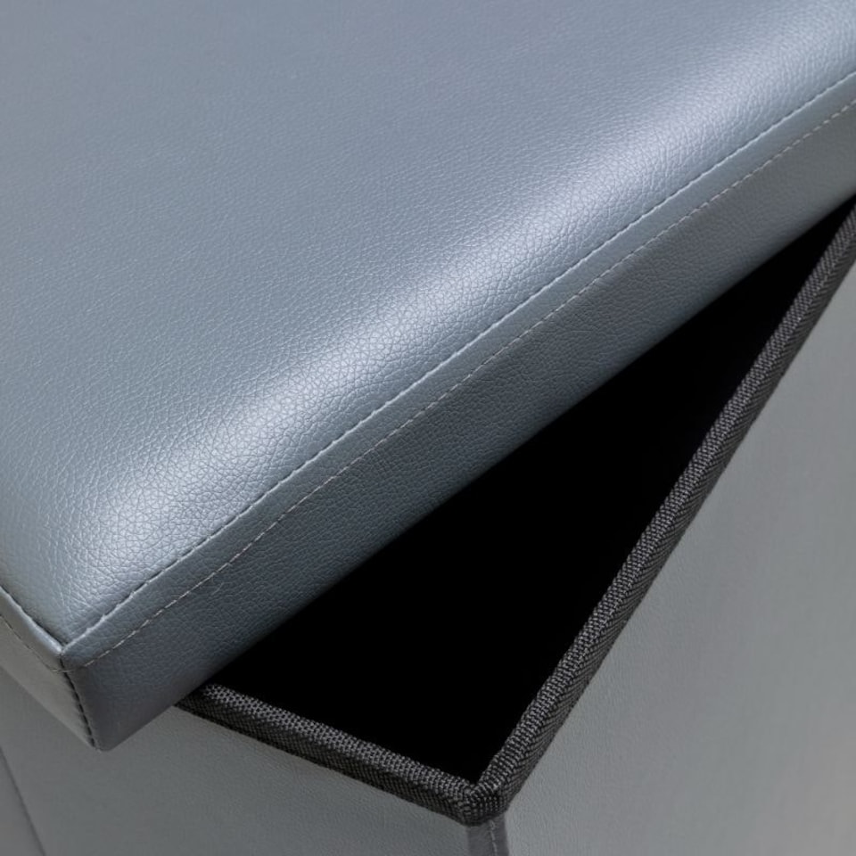 image 1 of Faux Leather Storage Ottoman Storage Box With Lid Foldable - 38x38x38cm Square White