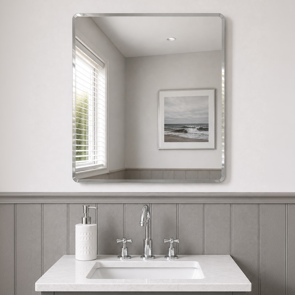 image 1 of Showerdrape Trafalgar Square Wall Mounted Frameless Bevelled Edge Bathroom Mirror 60 x 60cm | Chrome | Mirror | 1